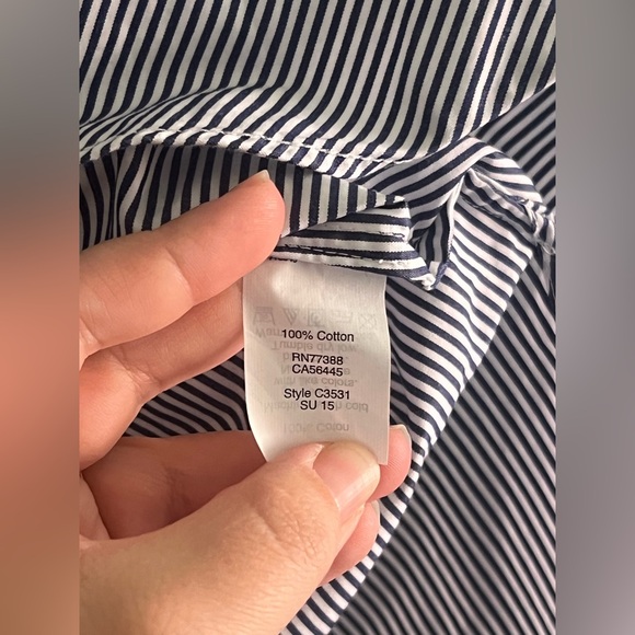 J.Crew Striped Button Down Shirt XXS Blue White Cotton Preppy High Low Hem - Picture 3 of 4